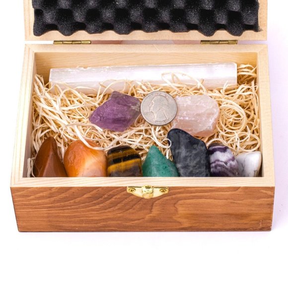 Chakra Healing Gift Box Selenite Amethyst Rose Quartz Tiger Eye Aventurine - Picture 3 of 5